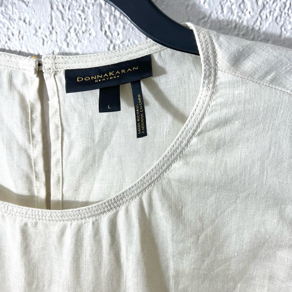 Donna Karan Linen Cream Tan Sleeveless Casual Spring Summer Designer Blouse Tops - Picture 3 of 10